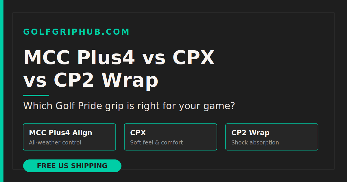 Comparison of Golf Pride MCC Plus4, CPX, and CP2 Wrap golf grips side by side